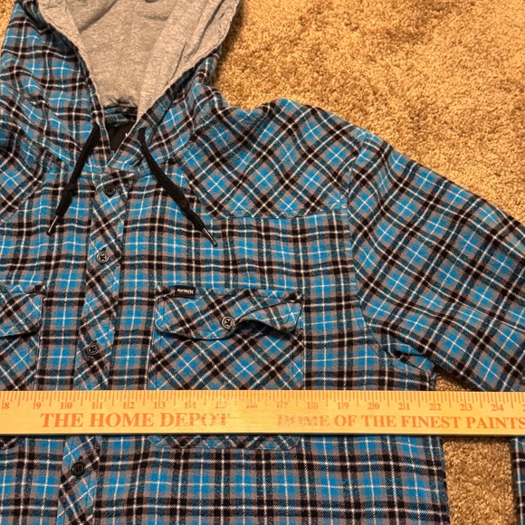 Hurley Hoodie Mens XL Blue Plaid Check Long Sleeve Button Up Casual - Picture 7 of 10
